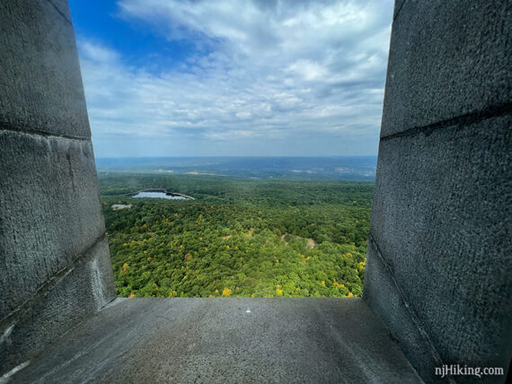 Looking out a window with thick cement sides.