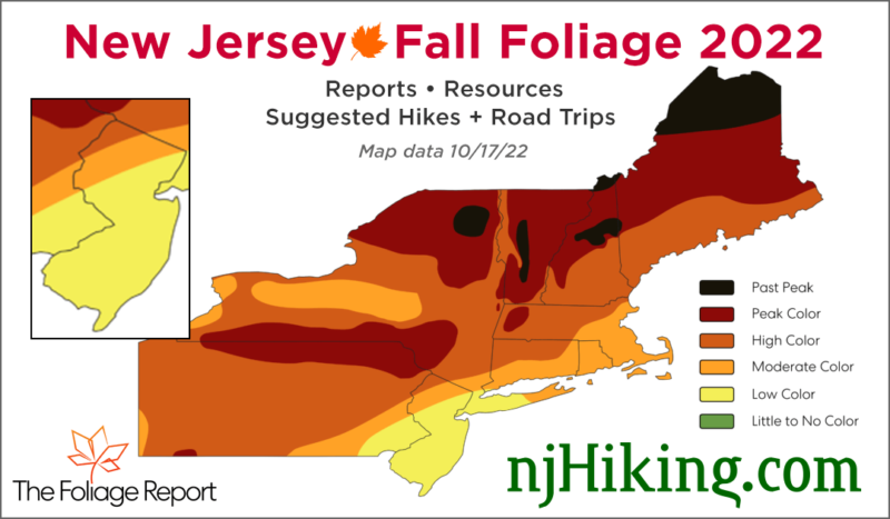 NJ Foliage Report map for 10/17/22.