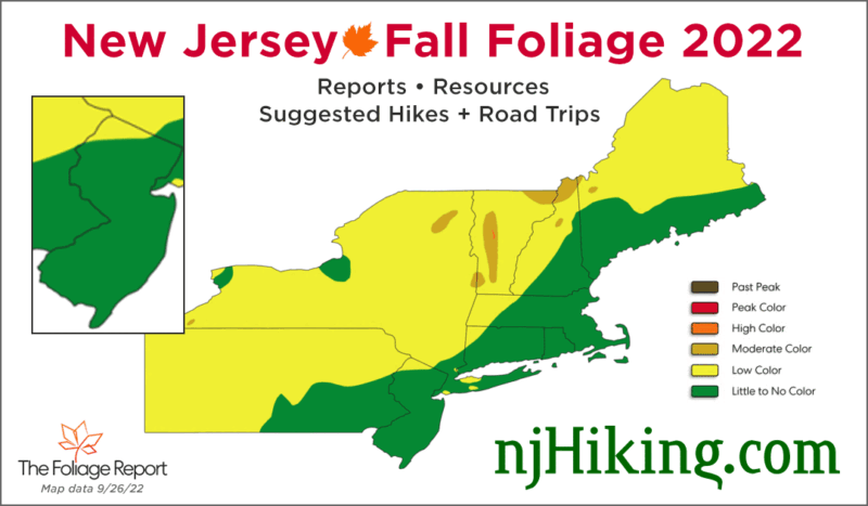 NJ Foliage Report map for 9/26/22.