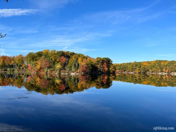 Fall leaves reflecting in Wawayanda Lake.