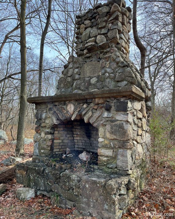Tall stone chimney and fireplace from a CCC camp in the 1930s.