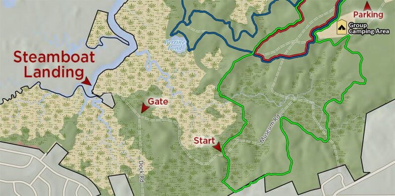 Steamboat Landing location marked on the Cheesequake State Park map.