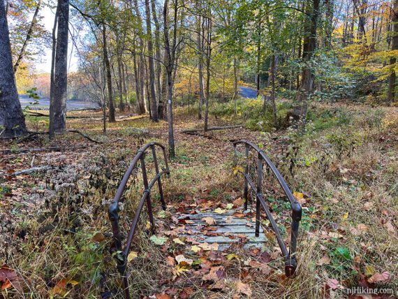 Arched metal bridge to nowhere.