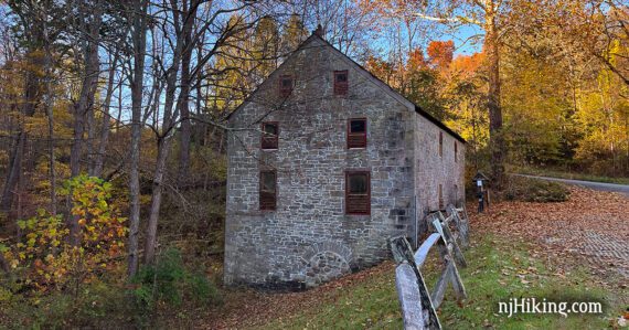 Keen's Grist Mill surrounded by fall foliage at Swartswood State Park.
