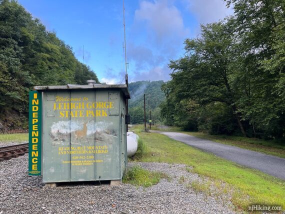 Welcome to Lehigh Gorge State Park painted on a railway box.