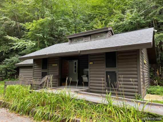 Rustic style park bathroom building along the Lehigh Gorge Trail.