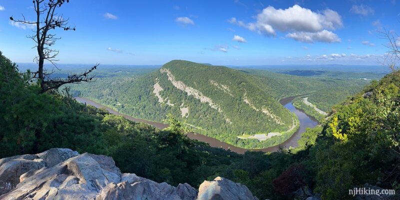 Wide panoramic view of Mt. Minsi and the Delaware River from Mt. Tammany.