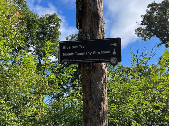 Trail sign for Mount Tammany Fire Road.