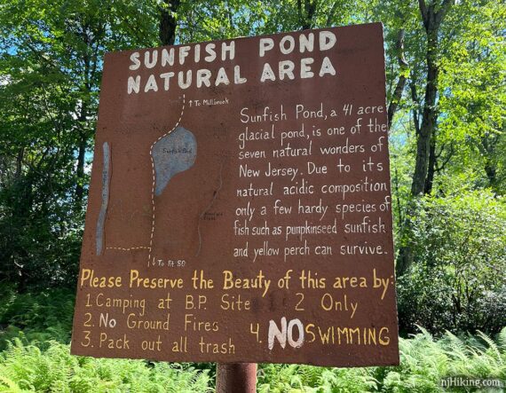 Sunfish Pond Natural Area park sign.