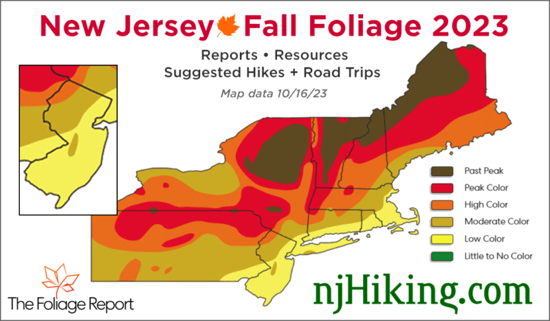 New Jersey fall foliage current coverage map for October 16, 2023.
