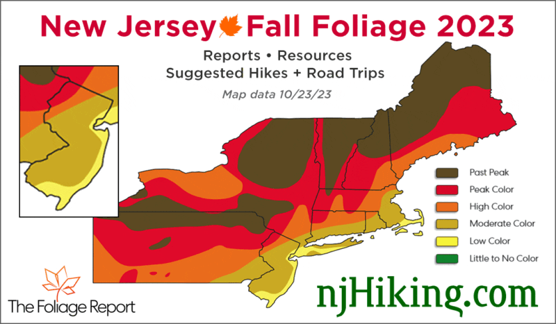 New Jersey fall foliage current coverage map for October 23, 2023.