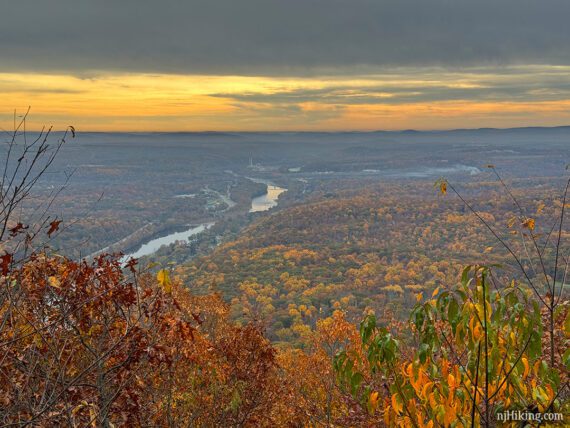 View over a valley and the Delaware River.