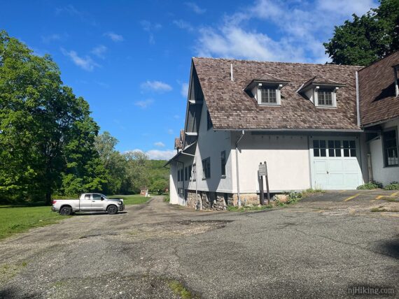 Carriage barn parking lot.