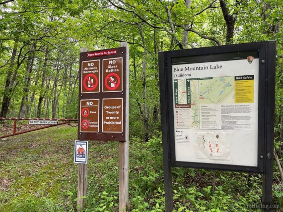 Blue Mountain Lake trailhead sign.