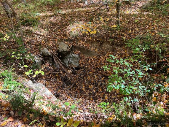 Indent in the ground where a mine was.