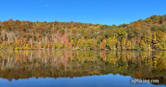 Fall foliage reflecting on Monksville Reservoir.