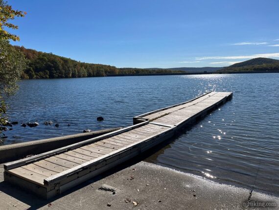 Floating dock at a boat launch.