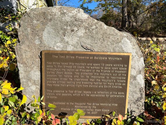 Ted Stiles Preserve plaque on a rock.