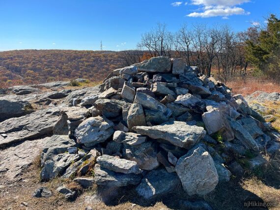 Large rock cairn atop Raccoon Ridge.