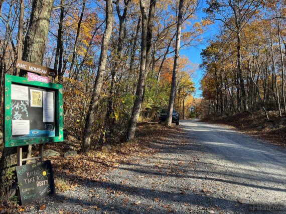 Trailhead sign near pullout parking.