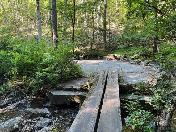 Planks leading to a concrete platform.